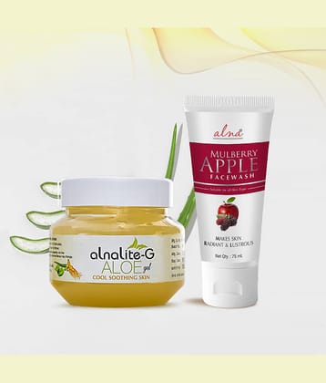 Alna Alnalite-G Aloe Gel 100gm with Mulberry Apple Face Wash 75ml, For All Skin Type , Pack of 2