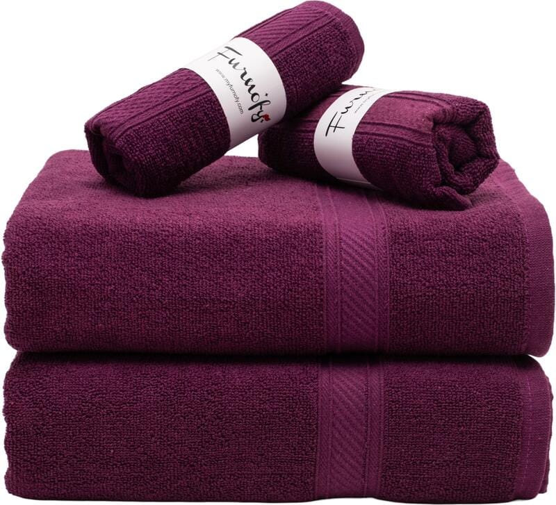 Furnofy Cotton 450 GSM Bath, Hand Towel Set Magenta (Pack Of 4)