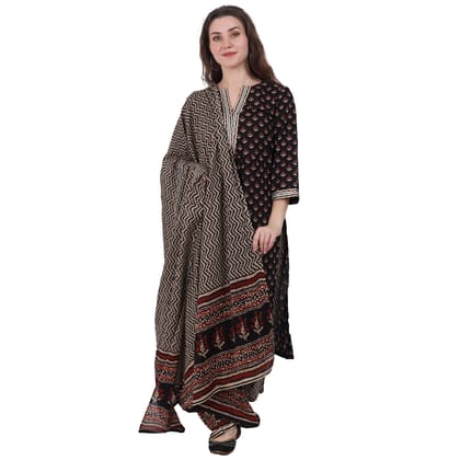 Black Block Printed 3 piece Kurta Set-S