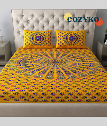 COZYKO Cotton 1 Double Bedsheet with 2 Pillow Covers ( Yellow )