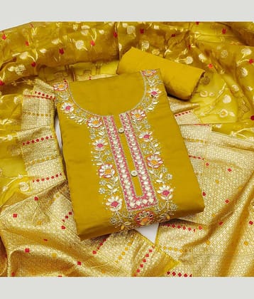 Rangtulika Ethnics Women Silk Blend Unstitched Dress Material ( Mustard )
