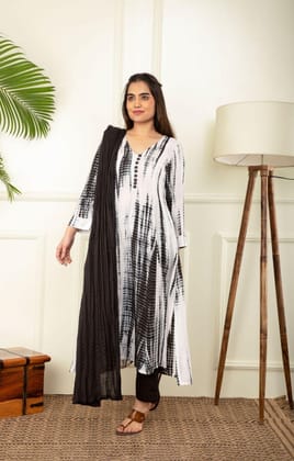 Black And White Rope Tie Dye Kurta Set-S