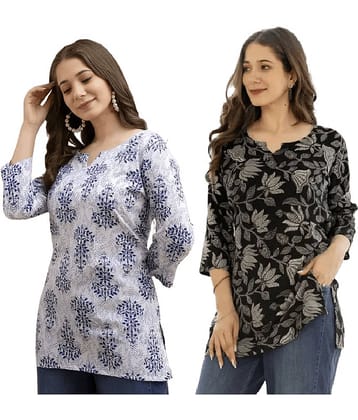 AK FASHION MALL Women Cotton Blend Printed A-line Kurti ( Blue )