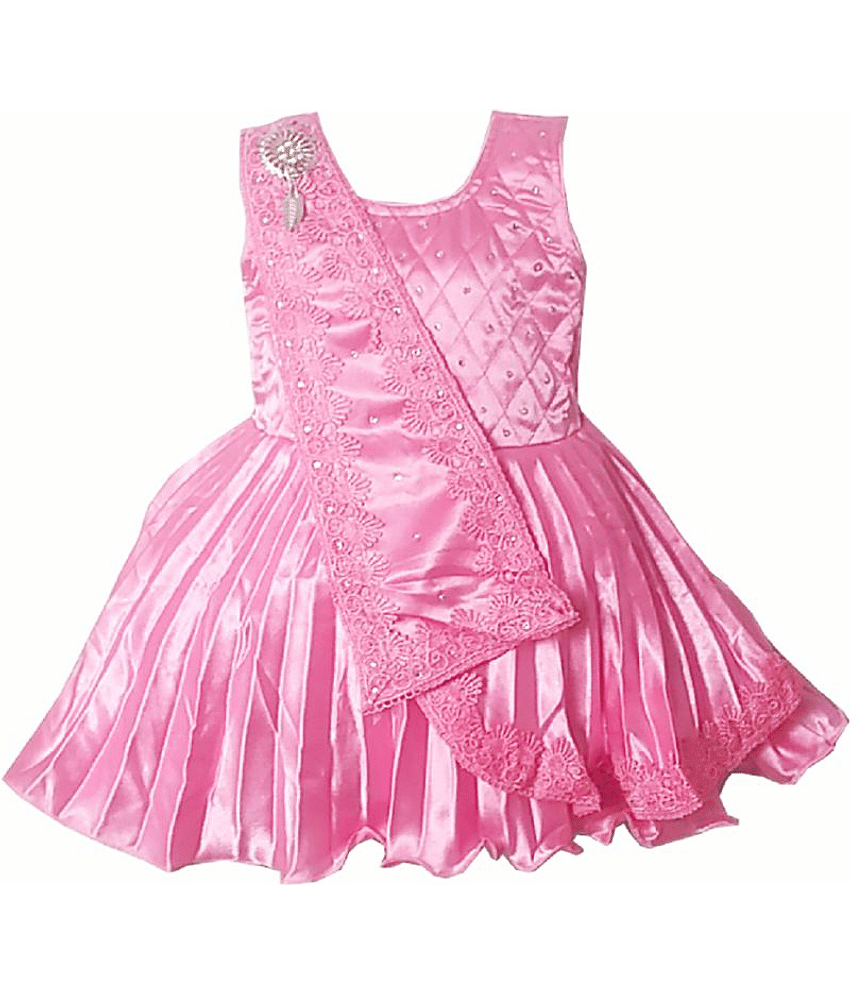 harshvardhanmart.com Baby Girls Faux Satin Frocks ( Pink )