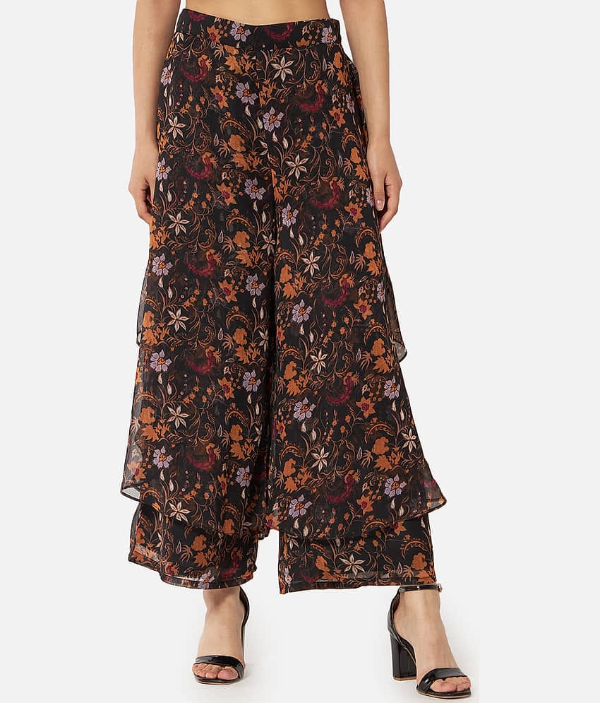 ALL WAYS YOU - Black Georgette Flared Women's Ruffled Palazzos ( Pack of 1 )