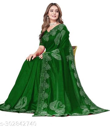 Shivadit ethnic Georgette Embroidered Saree With Unstitched Blouse Piece ( Green )