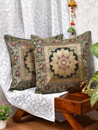 Set of 2 Banarasi Zari Cushion Cover - 16X16 Inches11100814-Banarasi Zari / 16X16 Inches / Square
