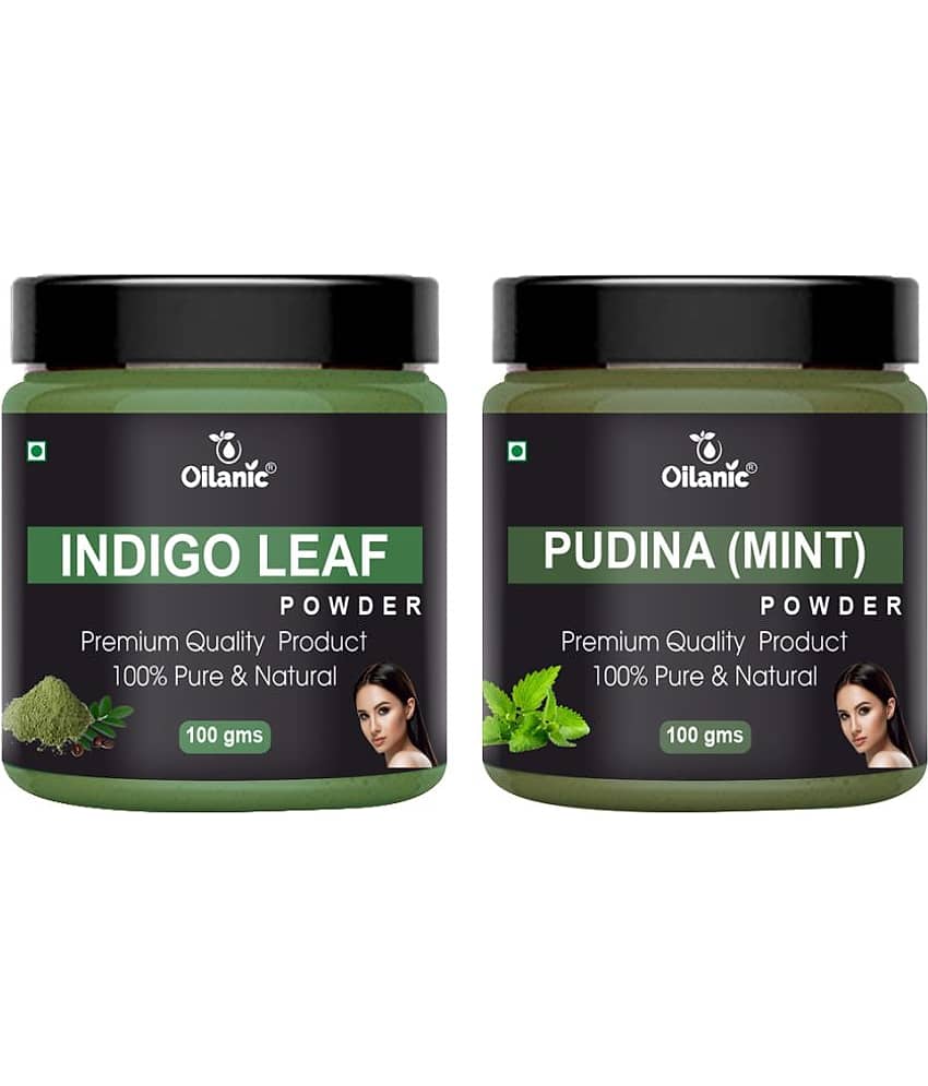 Oilanic 100% Pure Indigo Leaf Powder & Pudina Powder For Skincare Hair Mask 200 g Pack of 2