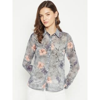 Purys Women Grey Georgette Printed Casual Shirt