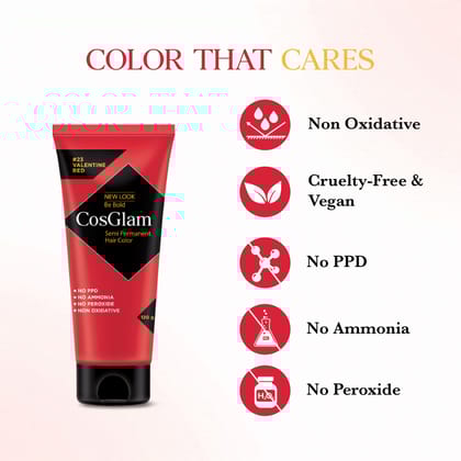 COSGLAM Combo Pack, Semi Permanent Hair Color Valentine Red 120g, Hair Highlighter Kit 115g & Hair Color Remover 70ml