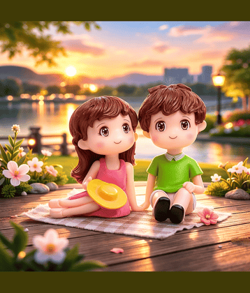 Exopick Relaxing Couple Miniatures Romantic Gifts for Boyfriend Girlfriend - 2pcs/set Decorative Showpiece - 5 cm (Resin, Multicolor)