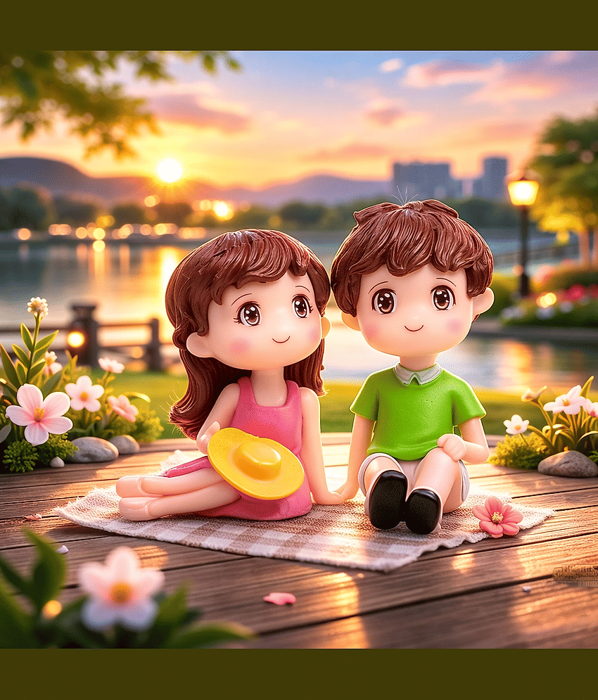 Exopick Relaxing Couple Miniatures Romantic Gifts for Boyfriend Girlfriend - 2pcs/set Decorative Showpiece - 5 cm (Resin, Multicolor)