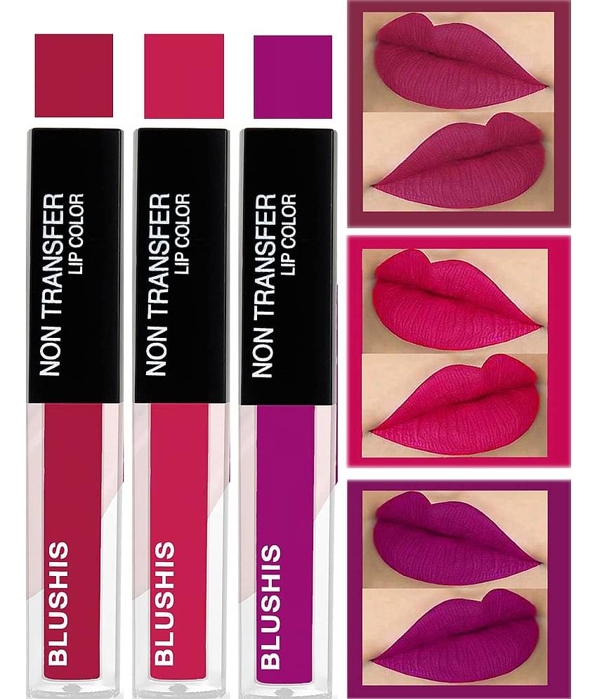 Blushis Long Wear Non Transfer Sensational liquid matte Bold Lip Colour, ,Multicolour, 12 ml (Pack of 3)