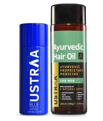 Ustraa Blue Deodorant - 150ml & Ayurvedic Hair Oil - 200ml