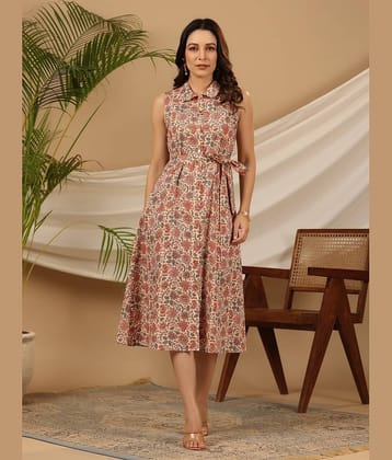 Juniper Women Cotton Printed A-line Dress ( Peach )