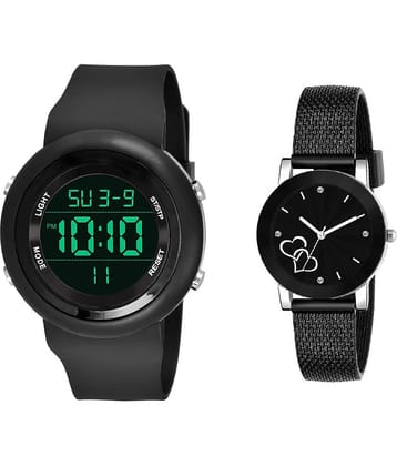 Cosmic - Black Resin Analog-Digital Couple's Watch