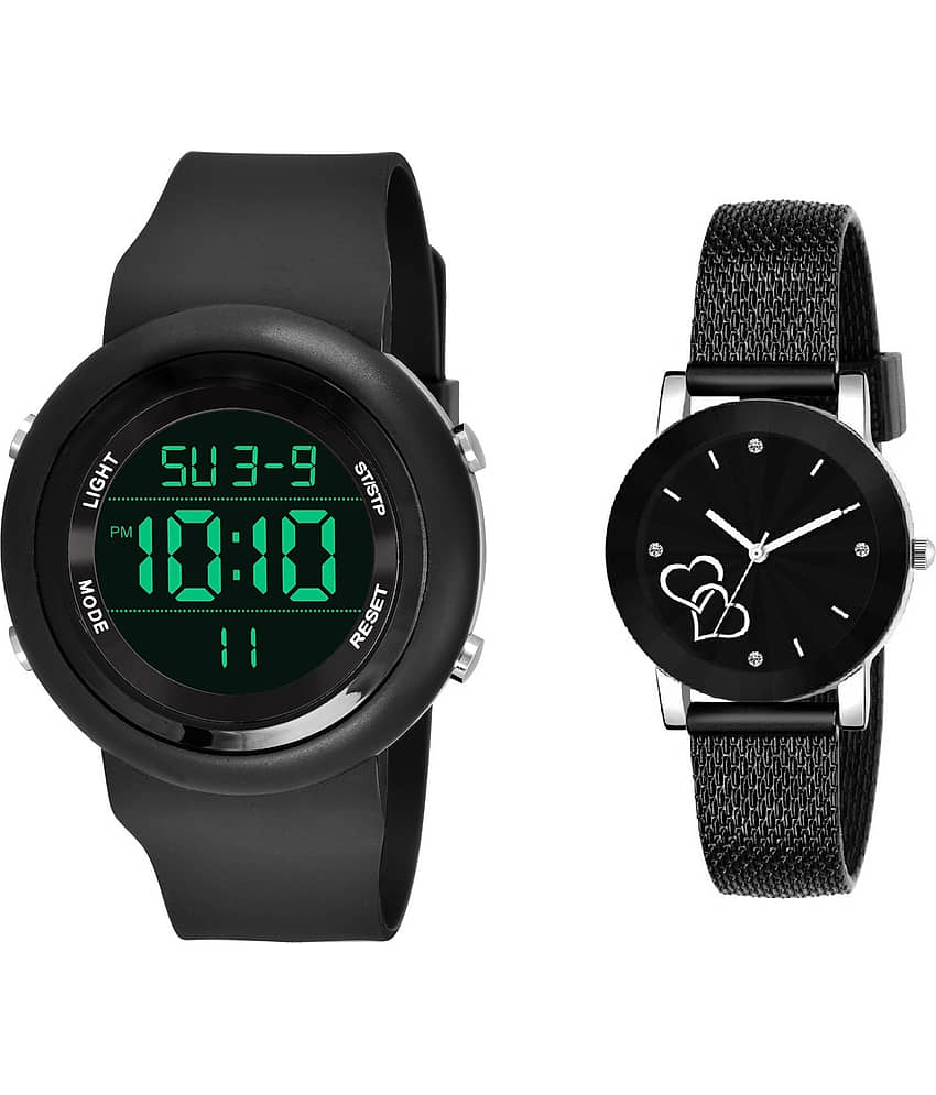 Cosmic - Black Resin Analog-Digital Couple's Watch