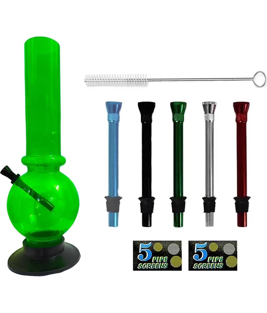 PUFF SMART 8 INCH BONG ACRYLIC WATERPIPE COMBO SET (COLOR-GREEN)