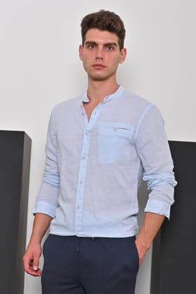 Treasure - Pure Linen Solid Shirt - Sky-XL-44 / SKY