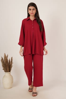 Cherry Red Tunic Co-Ord Set Of 2-S