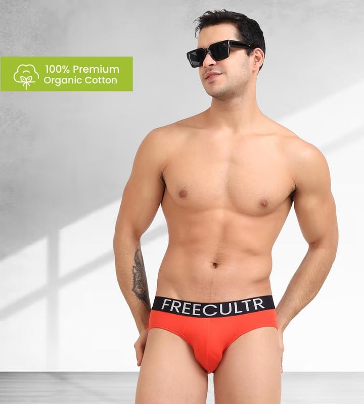 Freecultr Men's Underwear Organic Cotton (Ultrasoft Waistband) Premium Snug-Fit Brief Pack of 1-Coral