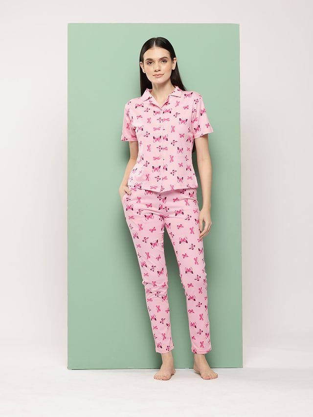 Leading Lady Women's Printed Cotton Night Suit with Pyjama