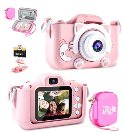CADDLE & TOES Kids Camera with Camera Case for Kids Aged 4-12 Yrs,1080P HD Toddler Digital Video Camera,Children's for Boys/Girls,Perfect Christmas/ Birthday Gifts (Cat-Pink+PinkCase Big) CADDLE & TOES Kids Camera with Camera Case for Kids Aged 4-12 Yrs,