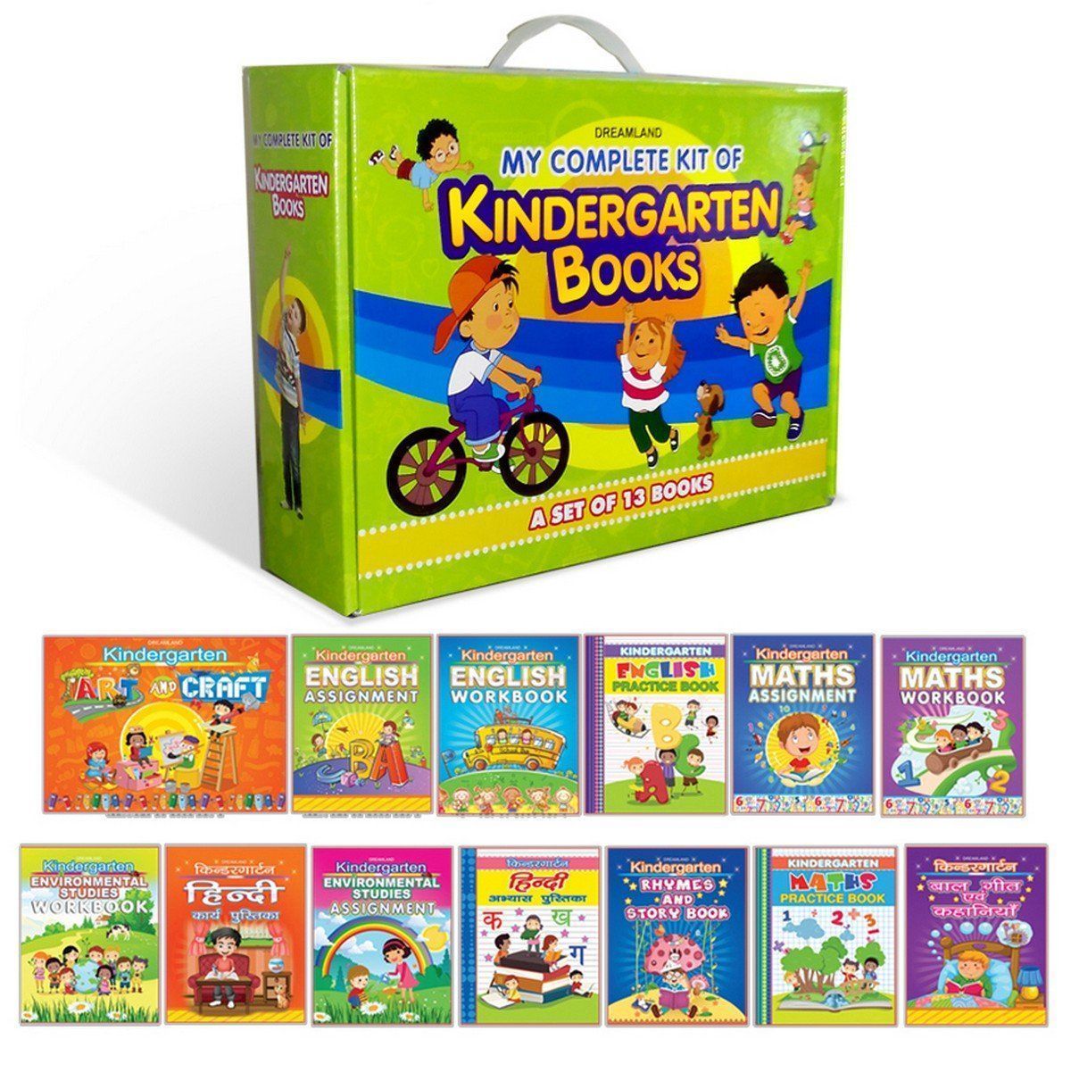 My Complete Kit Of Kindergarten Books Pack For Children - A Set Of 13 Books| Kids Educational Learning Book For Age 2 -5 Years|Art & Craft, English Assignment, English Practice Book, Maths Assignment [Paperback] Dreamland Publications