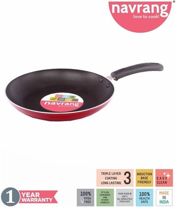 Navrang Non Stick Aluminium Fry Pan Induction Friendly,240mm, Red, Thick