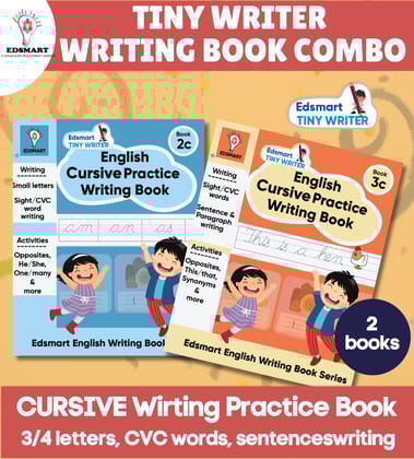 Edsmart Cursive Writing Practice Book Combo of 2 books! Edsmart Tiny Writer Pattern tracing, Capital A-Z, Small a-z and words writing book [128 pages] [Perfect Paperback] [Jan 01, 2024] Edsmart Edu services pvt ltd