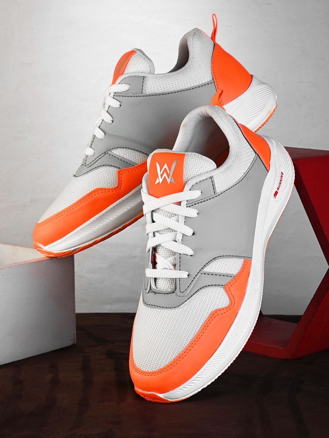 Woakers Orange Grey synthetic leather Lace up Causal ShoesforMen - UK7