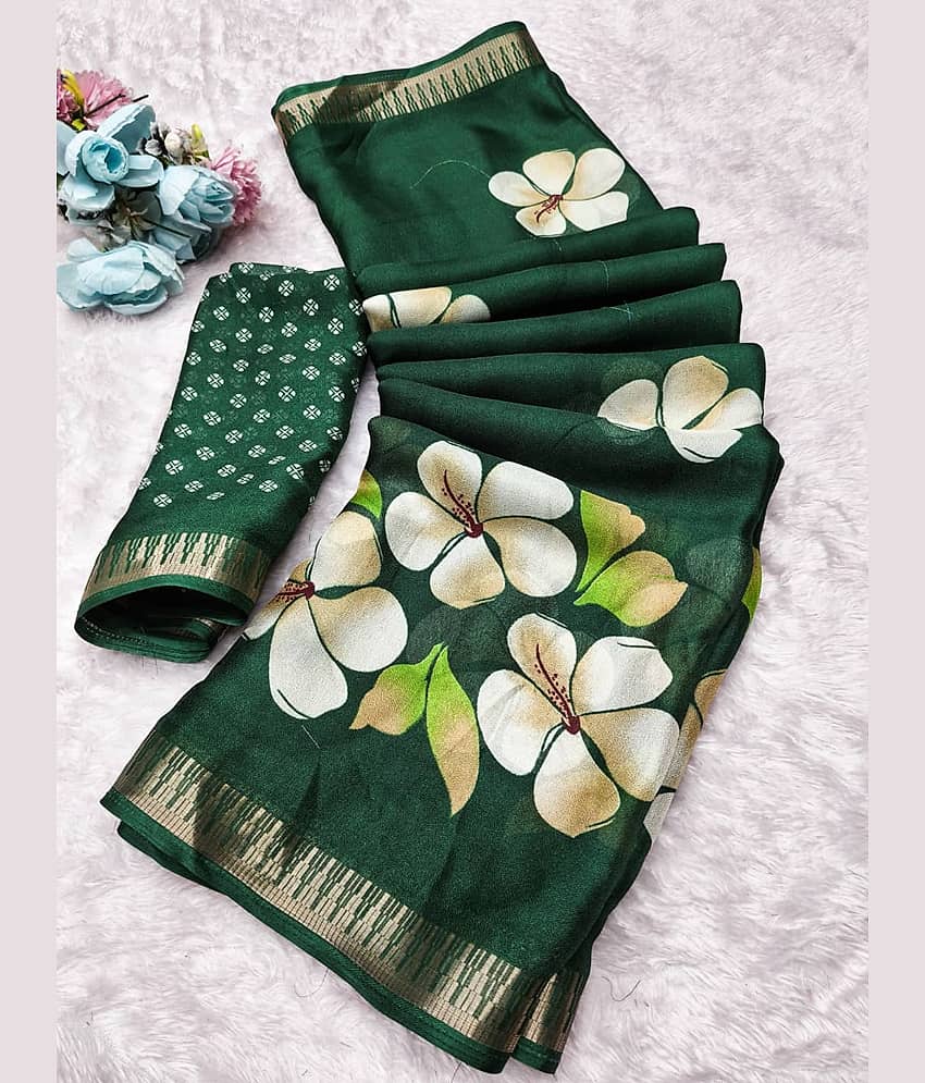 TTH Chiffon Printed Regular Saree With Unstitched Blouse Piece ( Red )