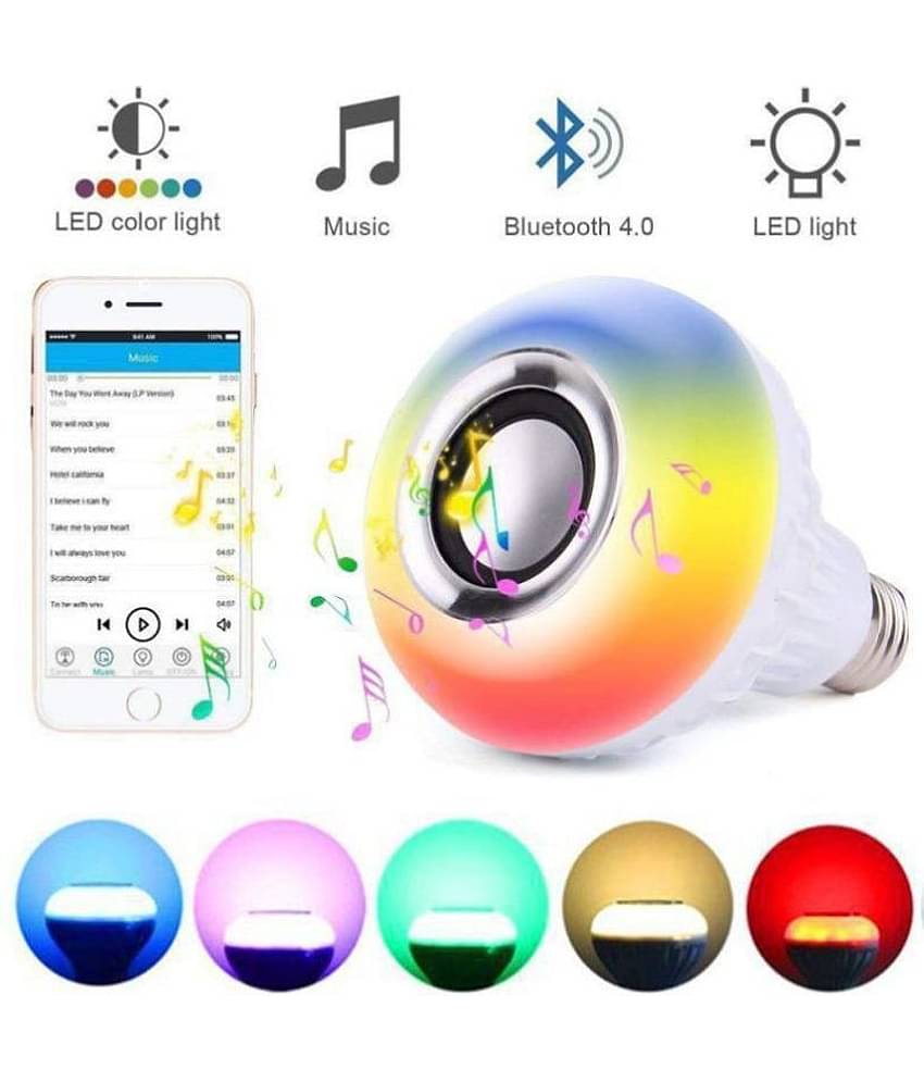 Music Light Bulb, E27 & B22 LED Light Bulb With Bluetooth Speaker RGB Self Changing Color Lamp Built-In Audio Speaker