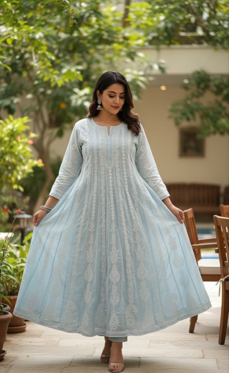 Premium Cotton Anarkali Ethinic Chikankari