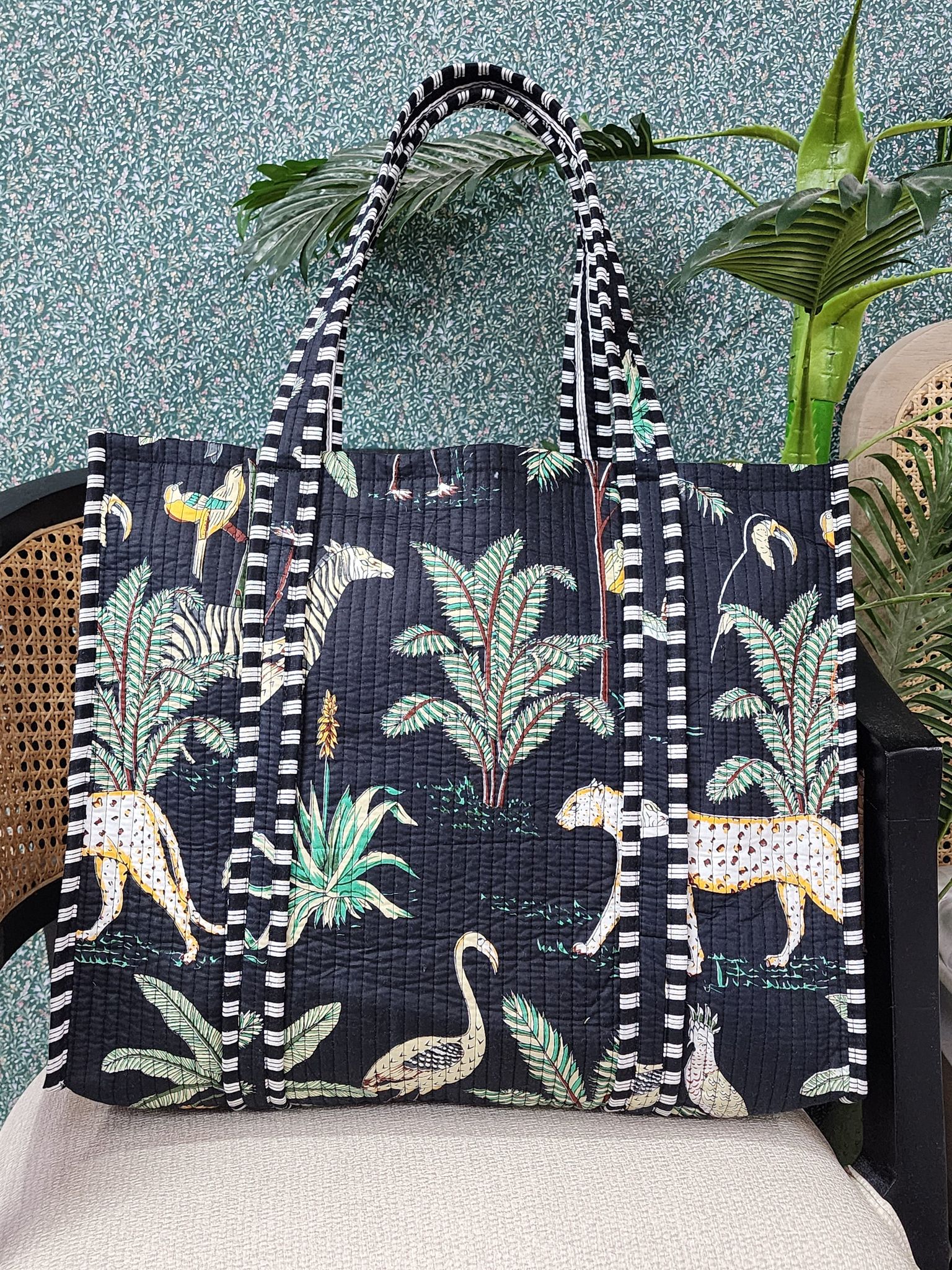 Handblock Printed Quilted Tote Bag without zip/button 17x18x 6 inches
