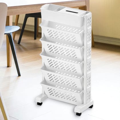 Movable Bookshelf Large Capacity Rotatable Plastic Rolling Organization Shelf  Rack