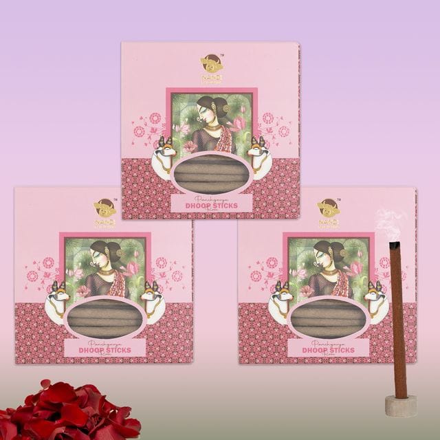 Nandi Panchgavya 100 Percent Cow Dung Dhoop Sticks for Pooja (Rose Fragrance -Pack of 3,150 Sticks)