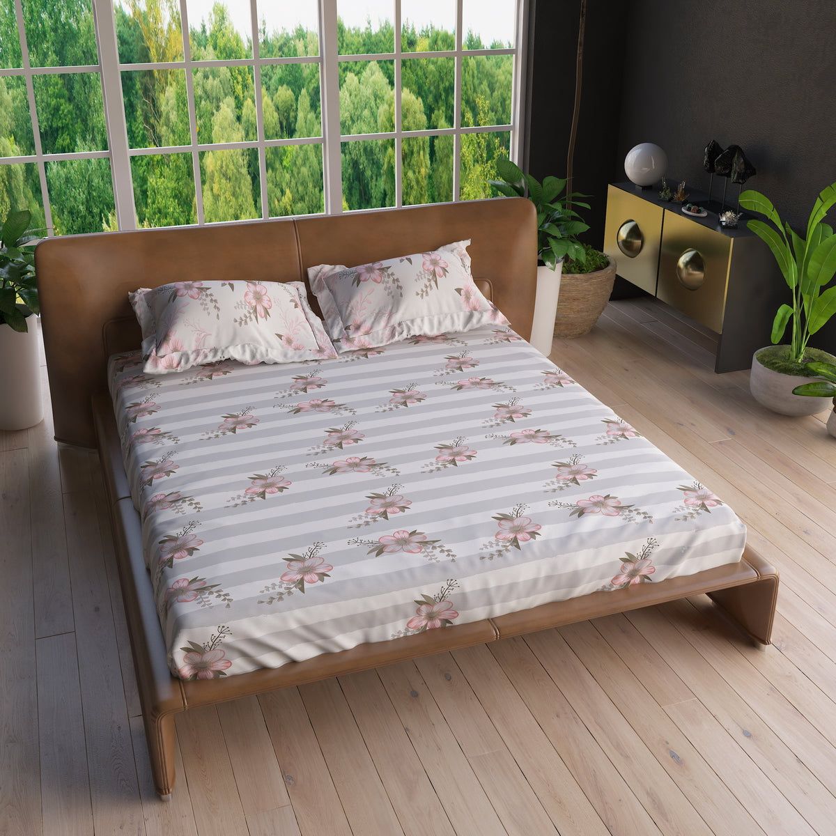 Essenstial - 180TC Digital Printed Double Bed Sheet-Double Bed / Rose Pink / Cotton