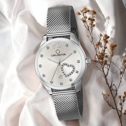 Carlington Elite Ladies Self Adjustable Mesh Strap Water Resistant Analog Watch - For Women CT2006-Silver