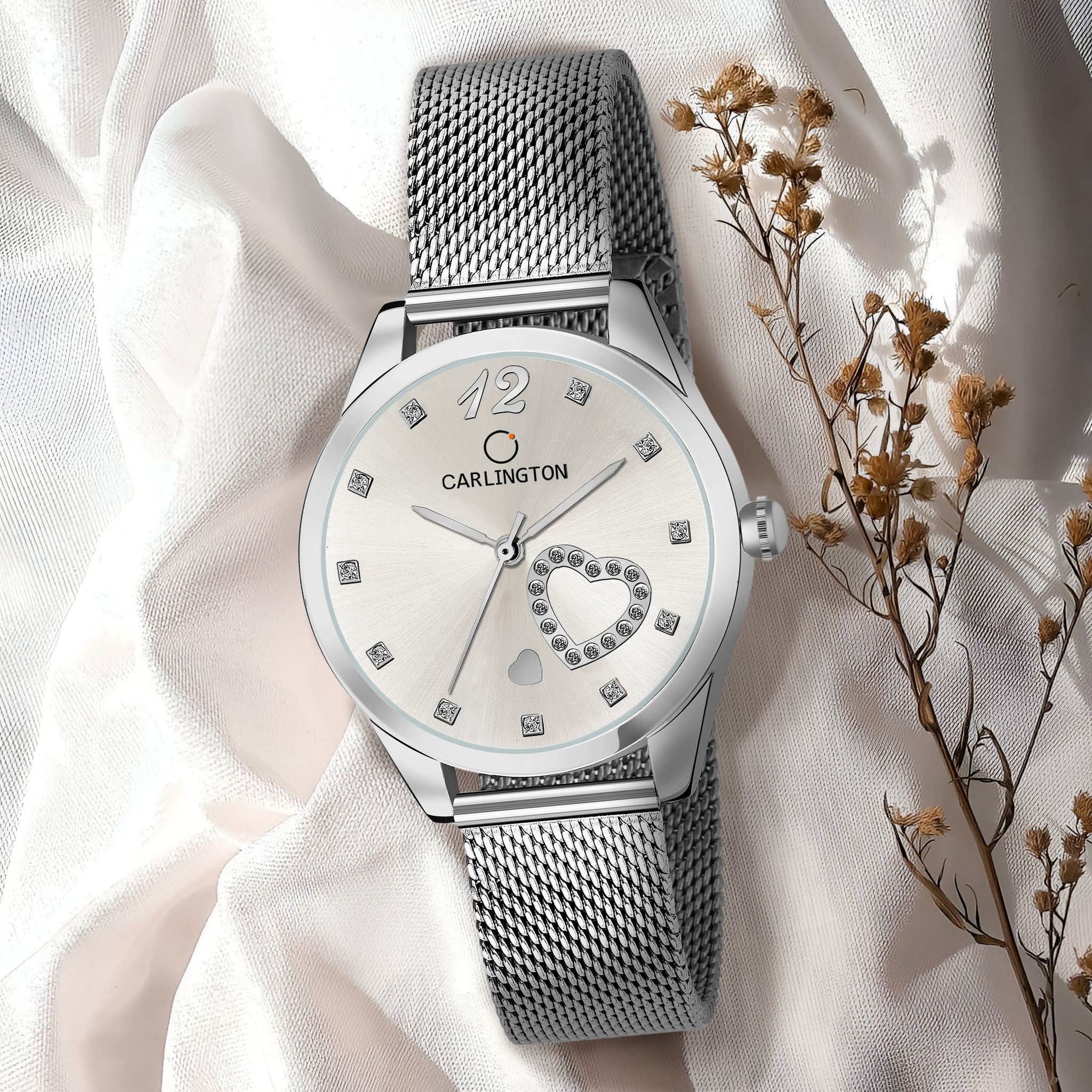 Carlington Elite Ladies Self Adjustable Mesh Strap Water Resistant Analog Watch - For Women CT2006-Silver