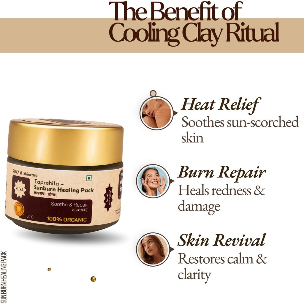 RUVA Ayurvedic Sunburn Face Pack | Sun-Soothed Vetiver & Aloe Lepa for Tanning, Redness & Inflammation | After-Sun Ayurvedic Remedy for All Skin Types | Men & Women