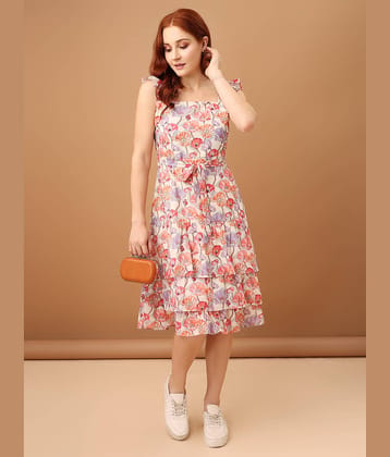 Amarasha Women Georgette Printed Fit & Flare Dress ( Off White )