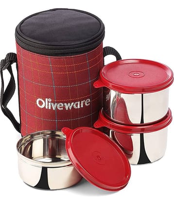 Oliveware Absolute Stainless Steel Lunch Box 3 Container (Pack of 1)