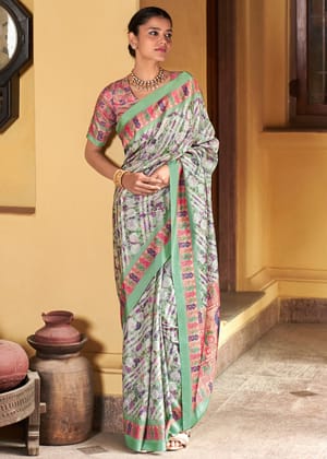 Multicolour Digital Printed Satin Silk Saree
