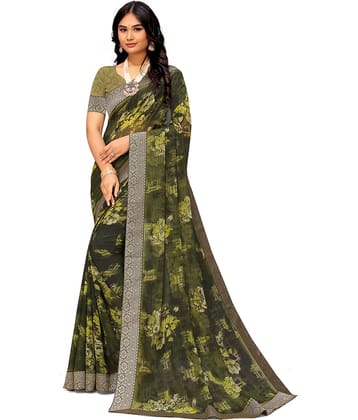 Sanwariya Silks Georgette Printed Saree With Unstitched Blouse Piece ( Light Green )