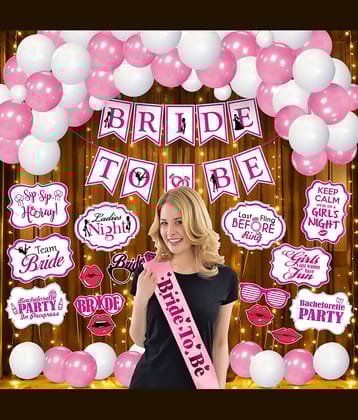 Zyozi Bridal Shower Decor & Bachelorette Decorations Kit - Bride to Be Banner, Photo Booth, Balloon with Sash & Rice Light (Pack Of 43)
