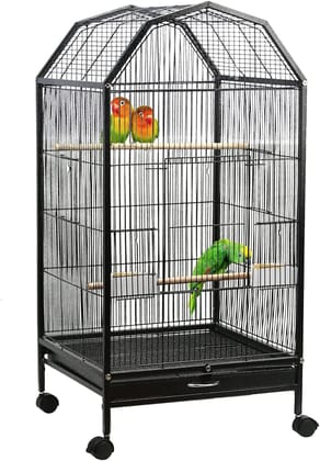 BURAQ Metal 30 Inch Dream Bird Cage - Designed Ultra Strong & Sturdy | Best For Parakeets | Cockatiels | Parrot | Sun Conure | Lovebird | Canary | Finch | Suitable For All Types Of Birds - Black