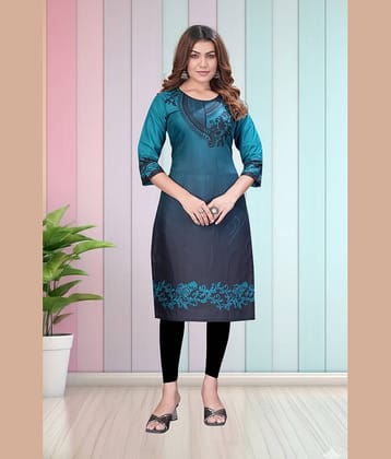 Hetsa Women Rayon Printed A-line Kurti ( Blue )