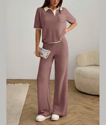 Christy World Women Solid T-Shirt With Trousers Co-Ord Set ( Pink )