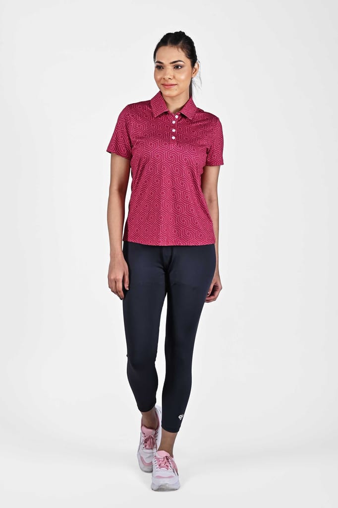 Heavy Pink Geometric AH Women Polo Shirt